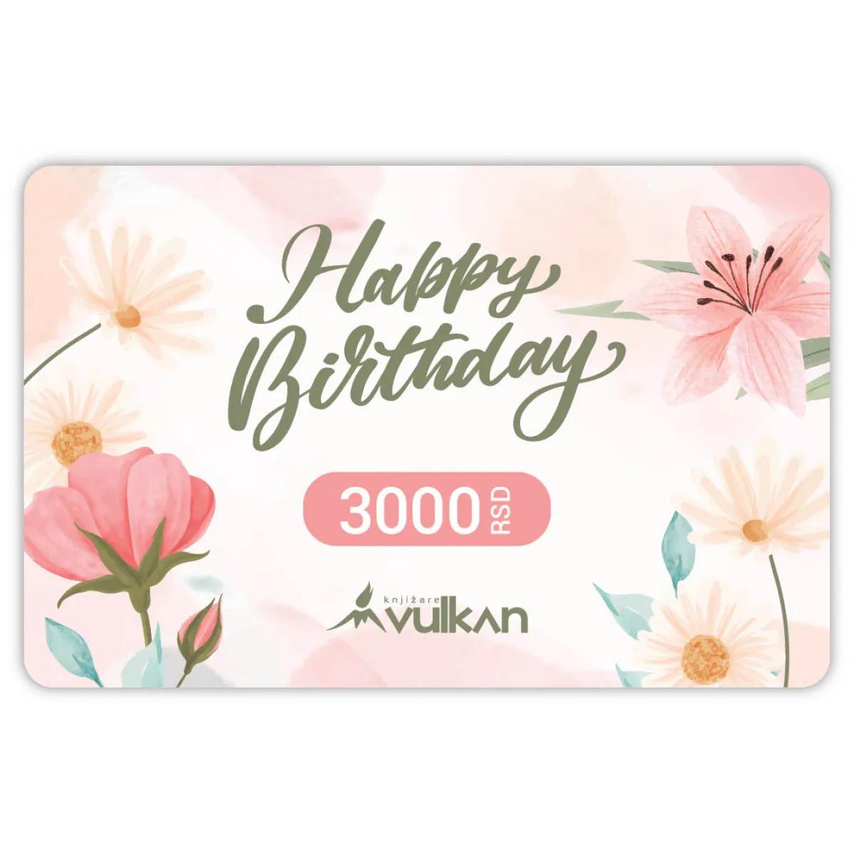 GIFT KARTICA / VAUČER Happy birthday roze cveće 3000 