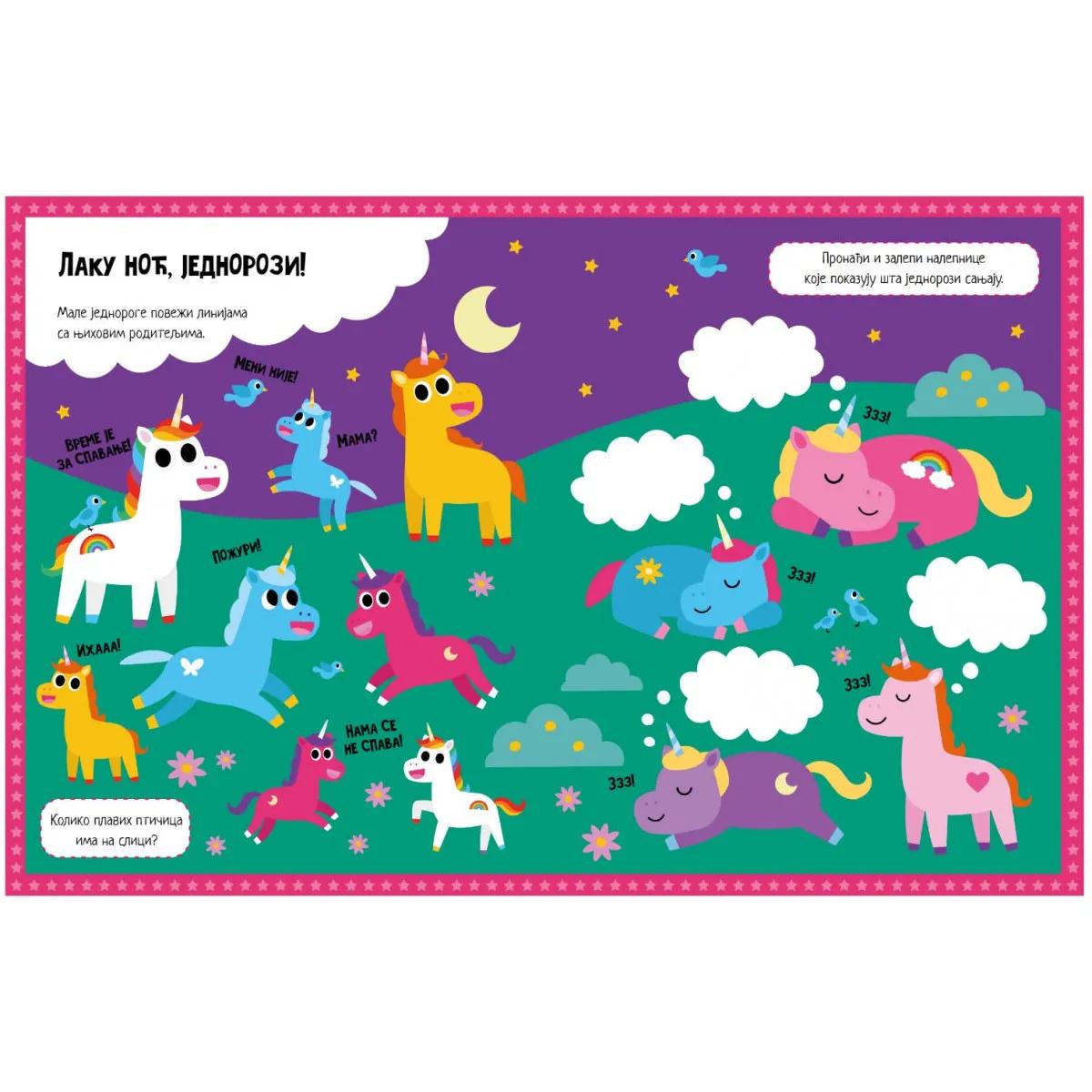 KNJIGA S NALEPNICAMA: JEDNOROZI Reši i zalepi! 