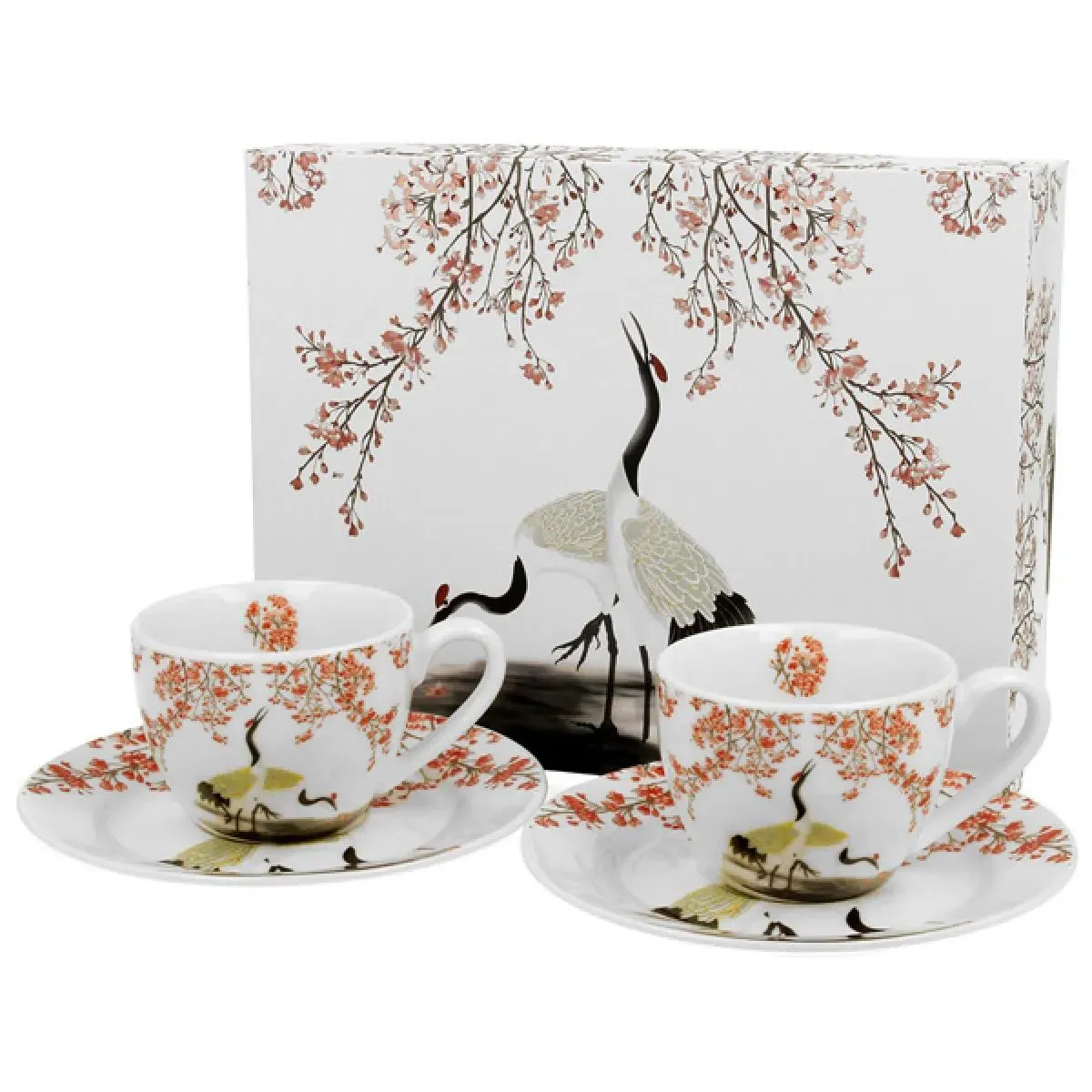 Šolje 2 ESPRESSO CUPS WITH SAUCERS SAKURA & CRANES 