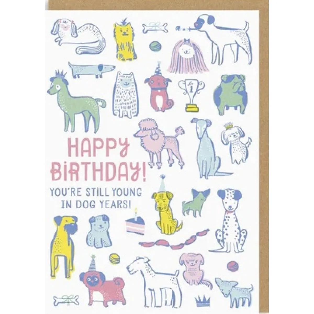 Rođendanska čestitka YOUNG IN DOG YEARS 