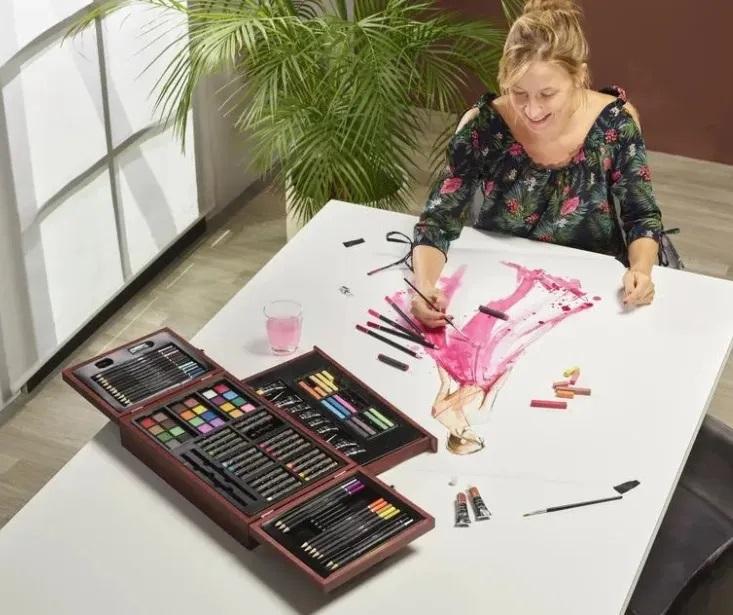 Set za crtanje u drvenoj kutiji 25x38x8 cm NASSAU 103 kom 