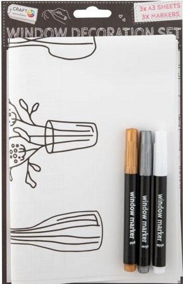 Set za dekoracuju stakla - 3 markera + 3 šablona 