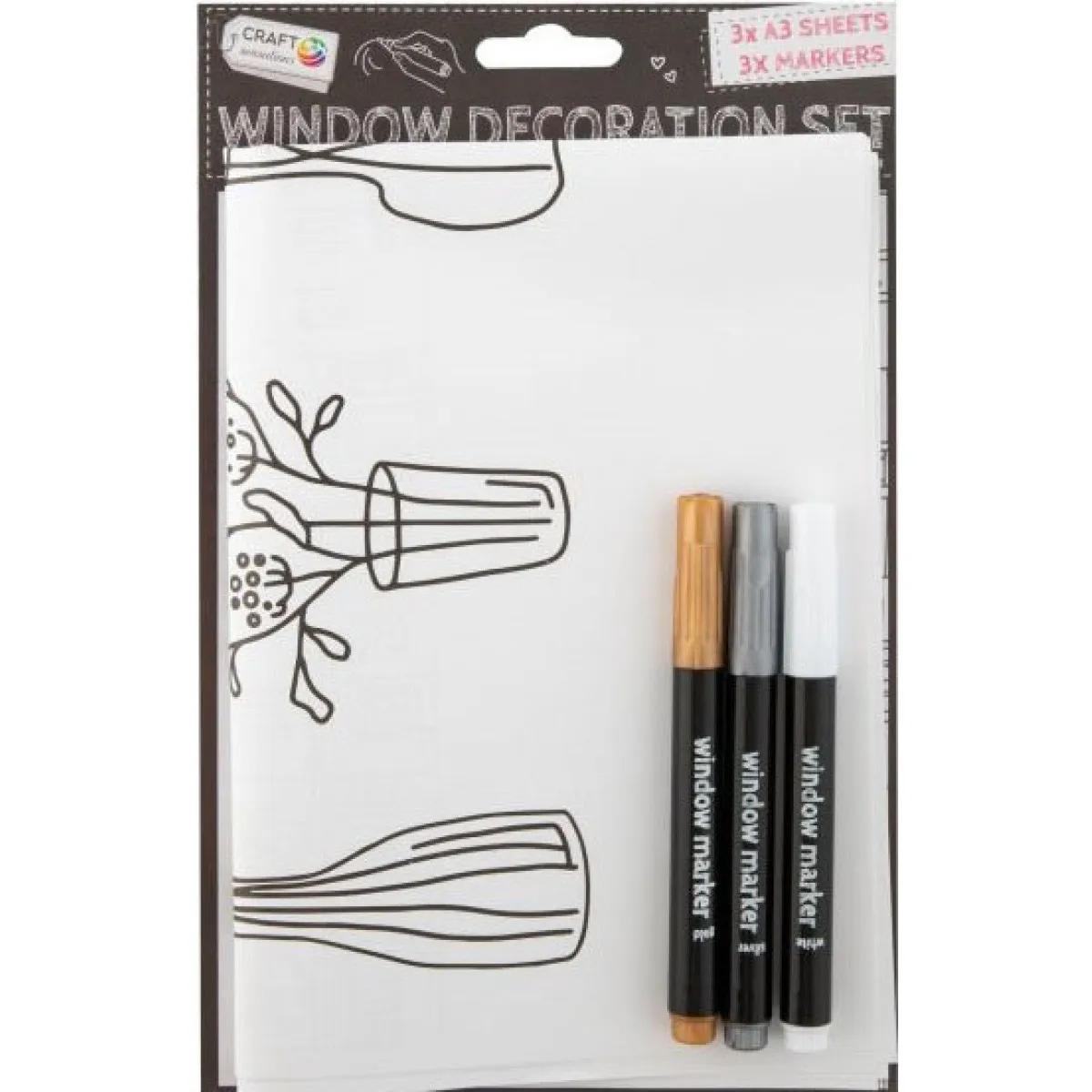 Set za dekoracuju stakla - 3 markera + 3 šablona 
