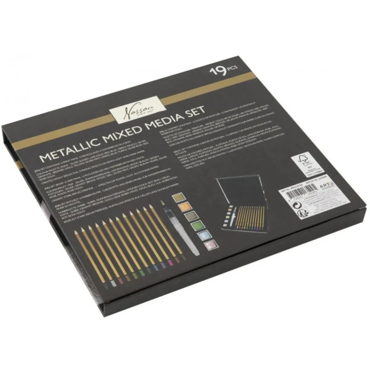 METALIK SET drvenih i vodenih boja u kutiji - 19 kom 