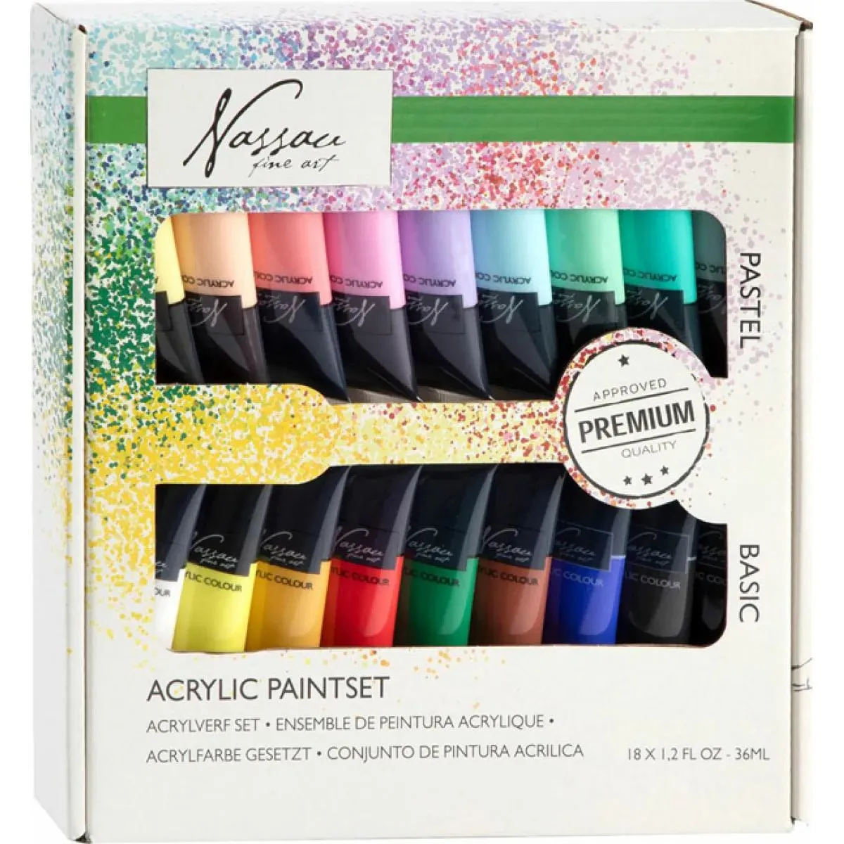 Tempere 18 x 36ml - ACRYLIC  9X BRIGHT, 9X PASTEL 
