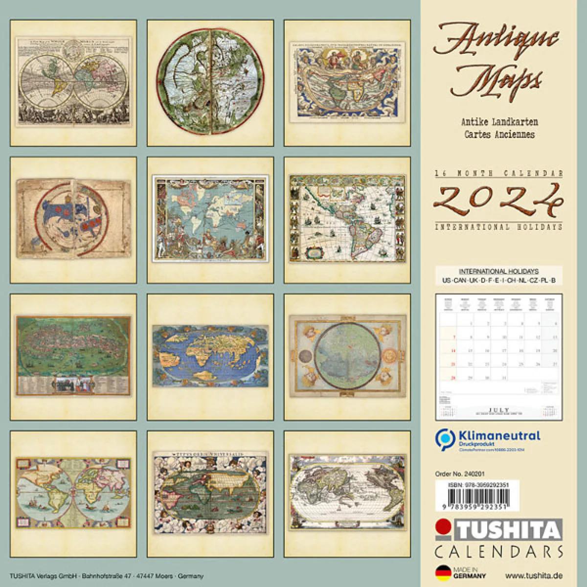 Zidni kalendar ANTIQUE MAPS 2024 