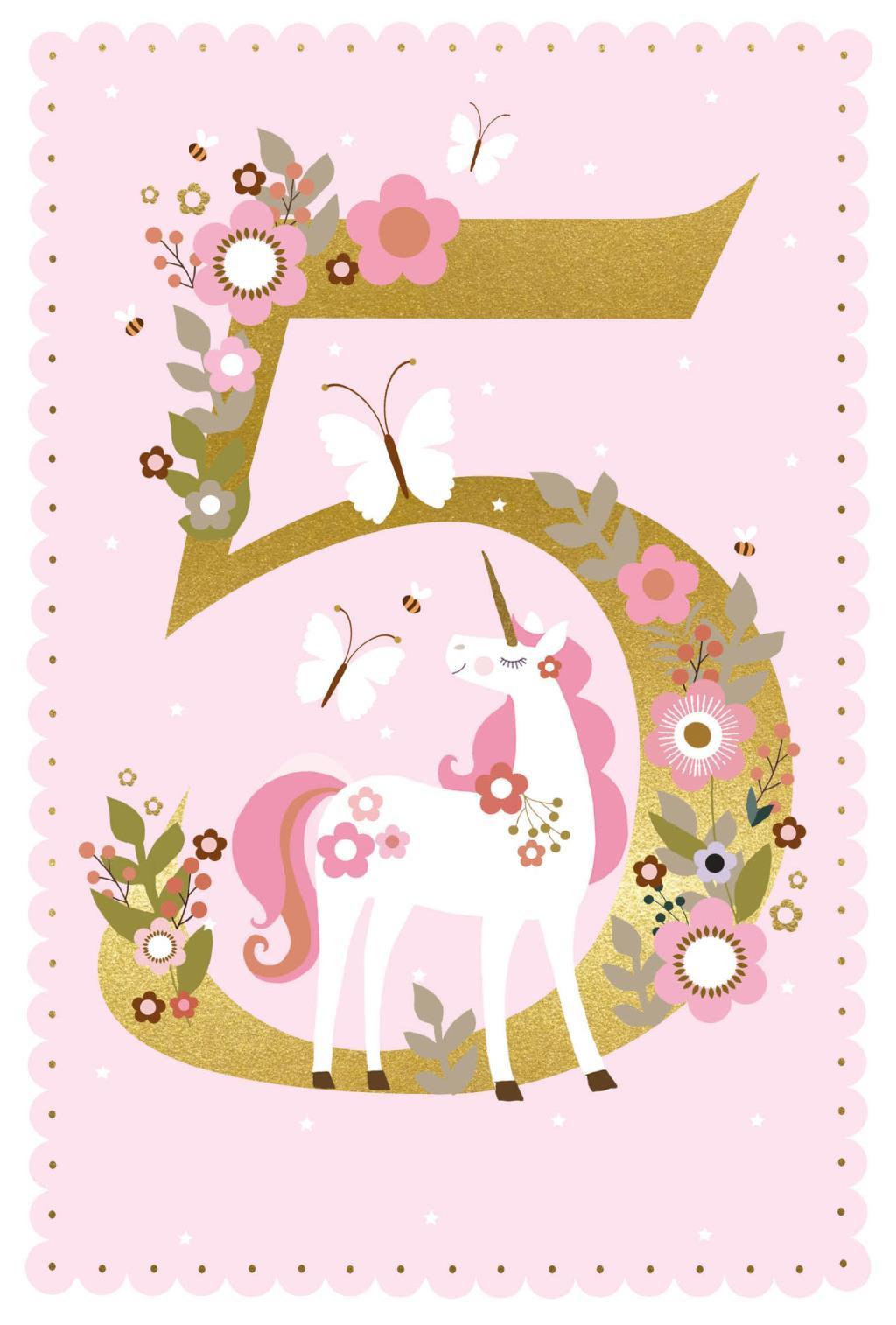 Rođendanska čestitka PINK UNICORN/BUTTERFLY 