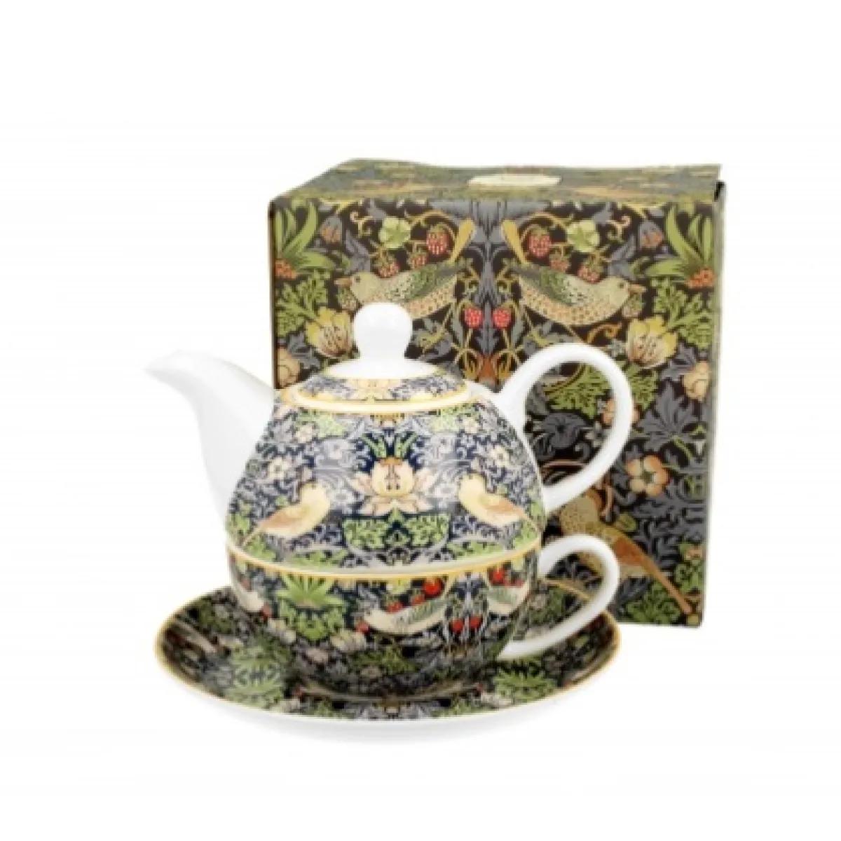 Porcelanski čajnik za jednu osobu STRAWBERRY THIEF BLUE W. MORRIS 