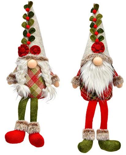 Novogodišnja figura PATULJAK / PATULJČICA U KARO BLUZI 45cm 