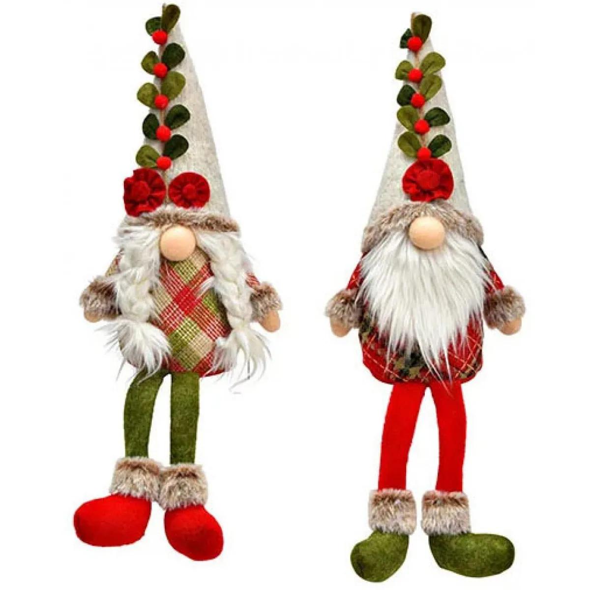 Novogodišnja figura PATULJAK / PATULJČICA U KARO BLUZI 45cm 