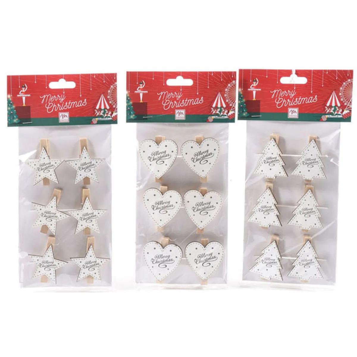 Novogodišnje štipaljke WHITE XMAS 6 kom 