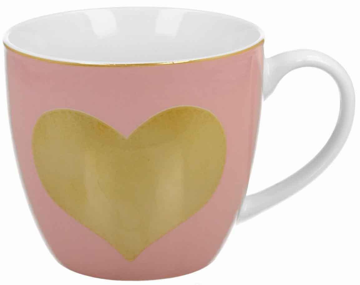 Velika roze šolja ZLATNO SRCE u kartonskoj torbici 