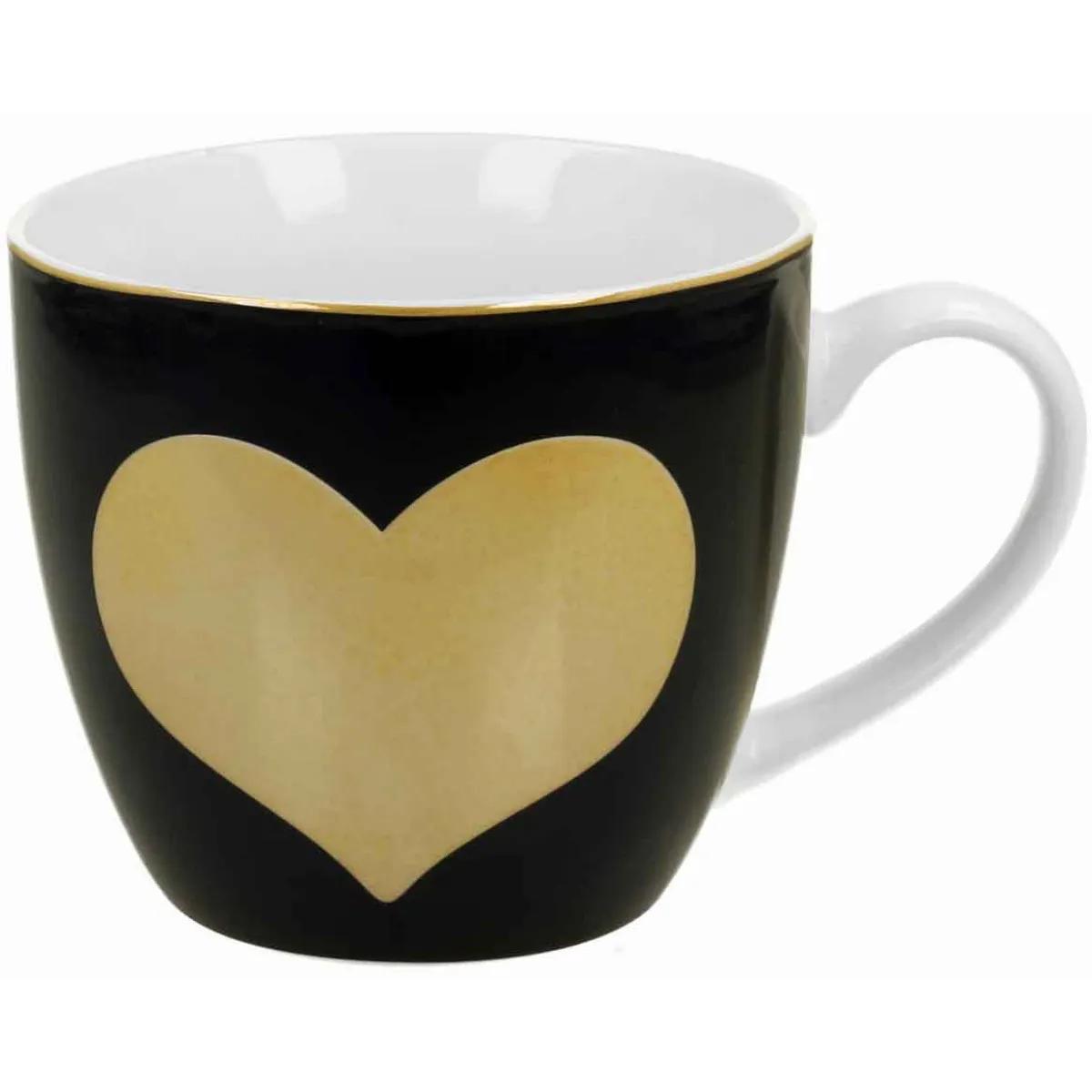 Velika crna šolja ZLATNO SRCE u kartonskoj torbici 