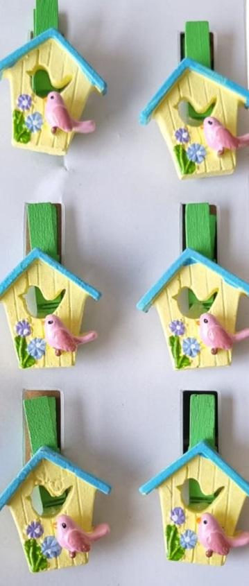 Ukrasne štipaljke KUĆICA ZA PTIČICE 6kom (Uskrs) 