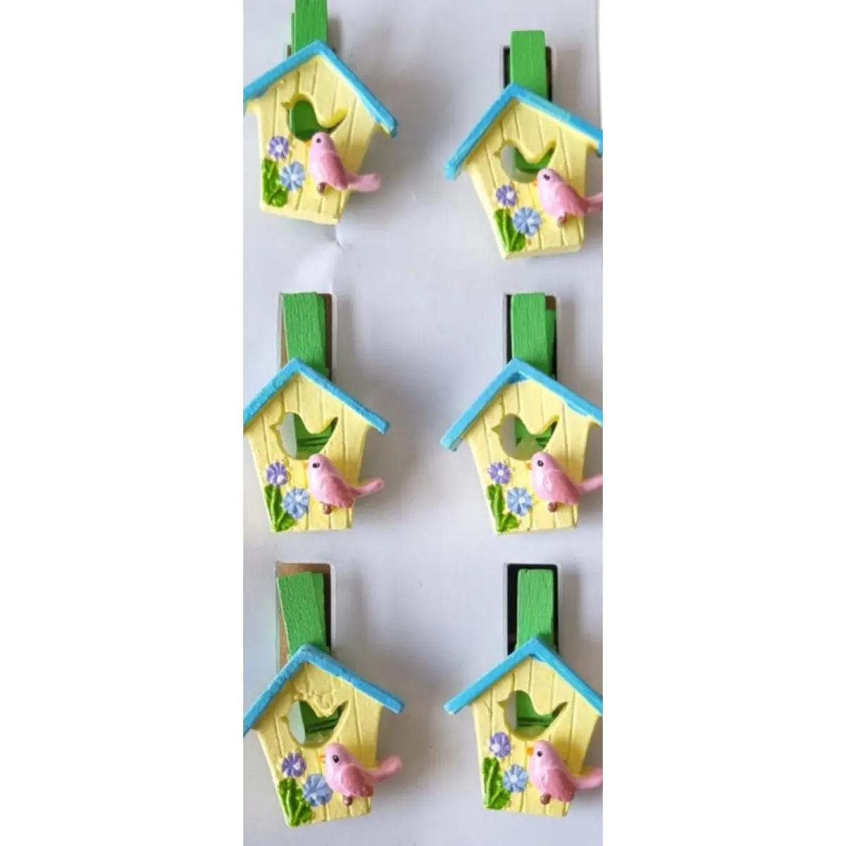 Ukrasne štipaljke KUĆICA ZA PTIČICE 6kom (Uskrs) 