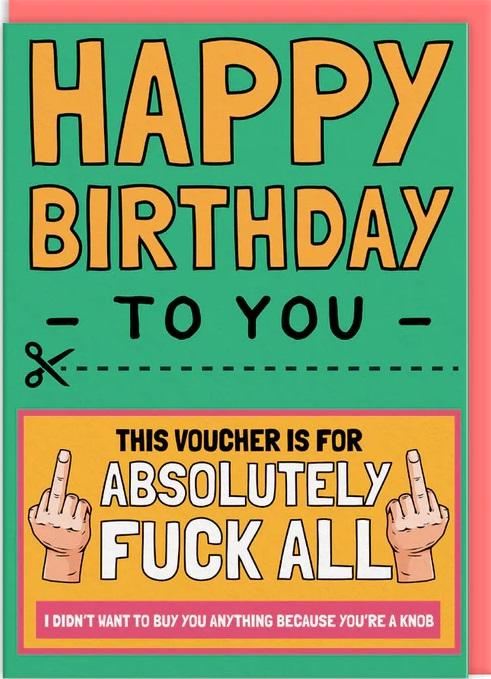 Rođendanska čestitka VOUCHER FOR ABSOLUTELY F*CK ALL 