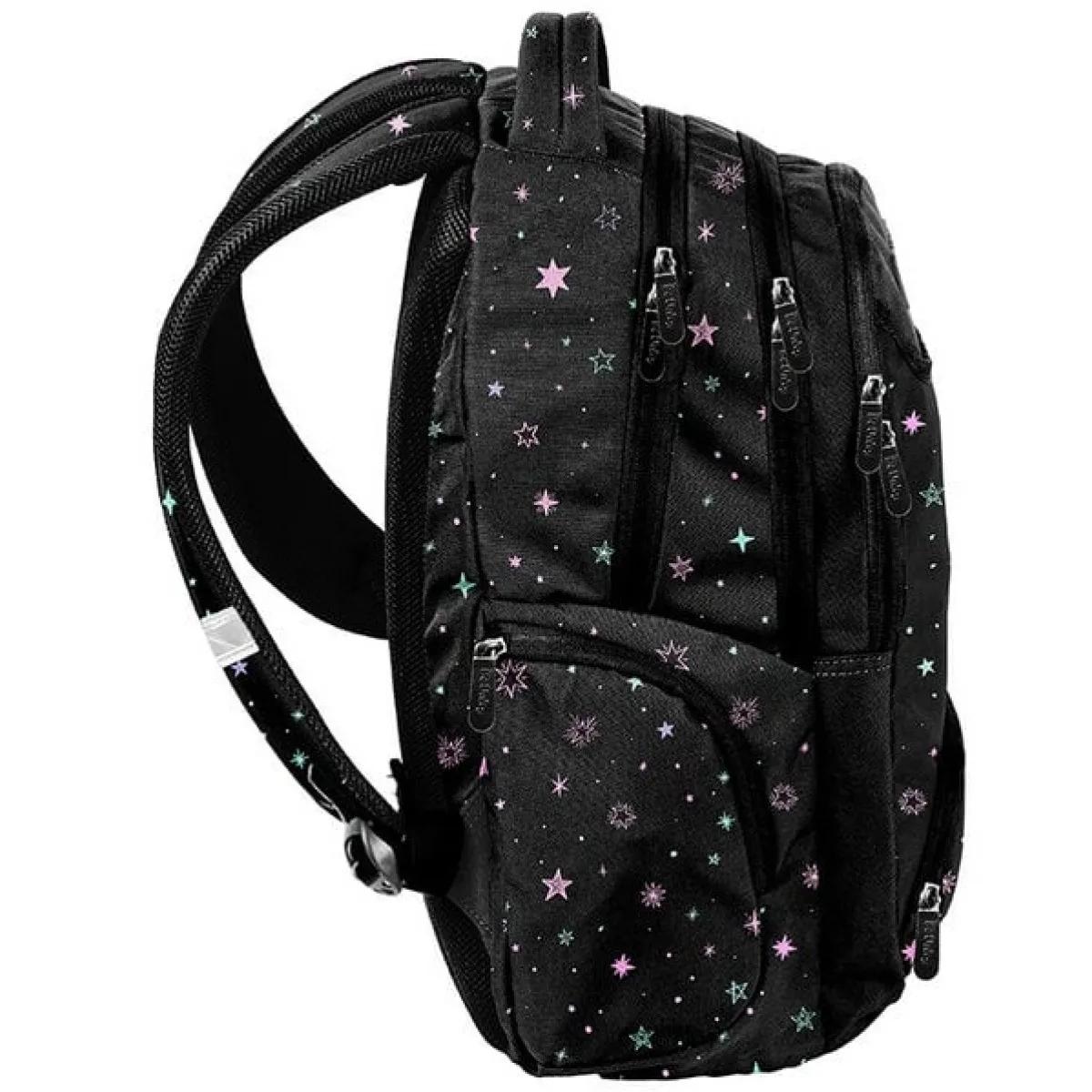 Ranac školski BEUNIQ CRNI - ROZE ZVEZDICE 