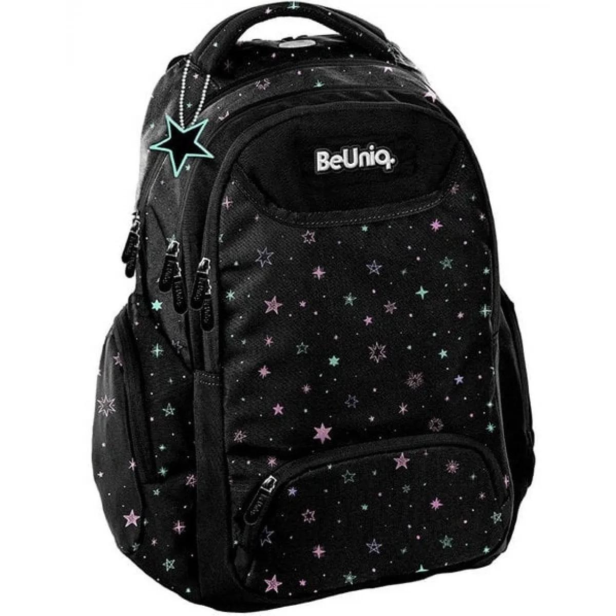 Ranac školski BEUNIQ CRNI - ROZE ZVEZDICE 