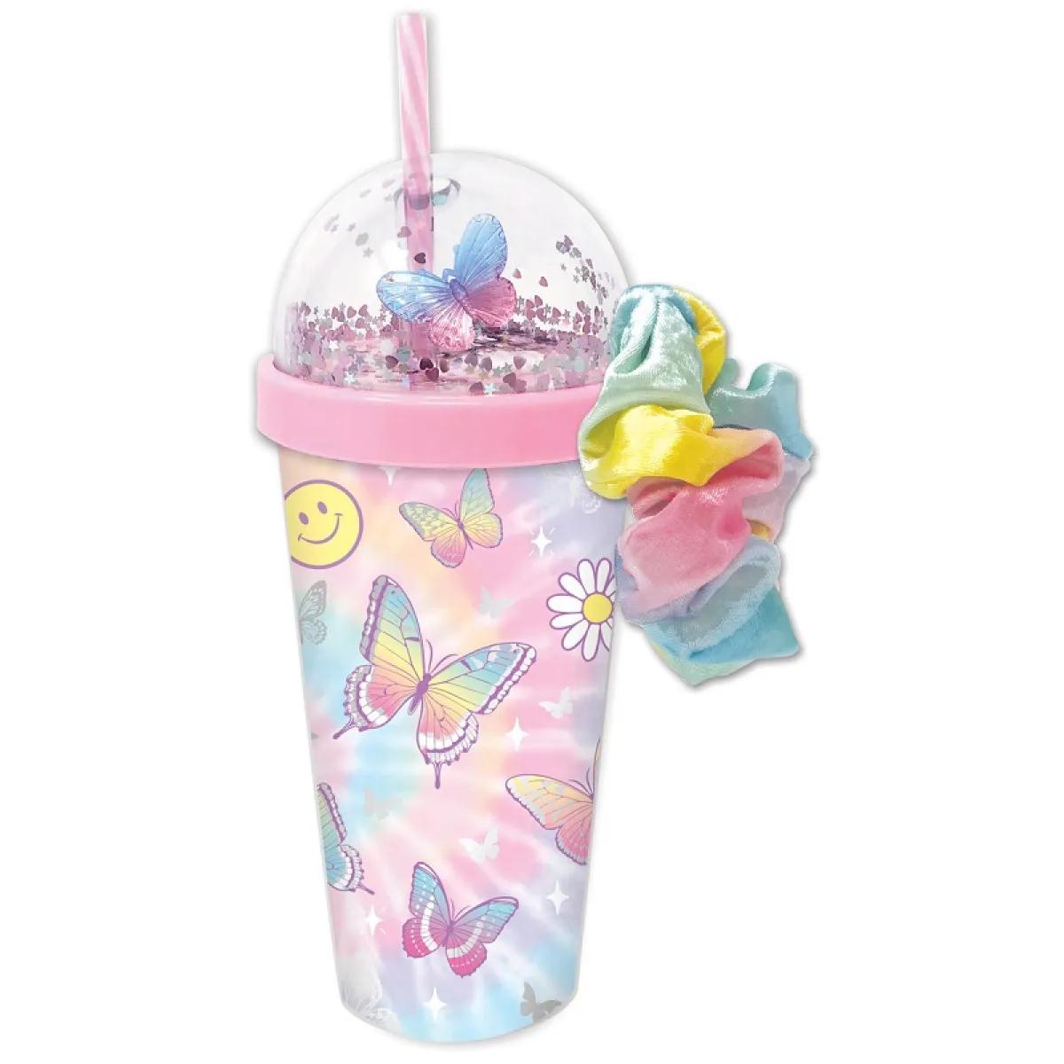 Plastična čaša sa slamkom LEPTIRI 