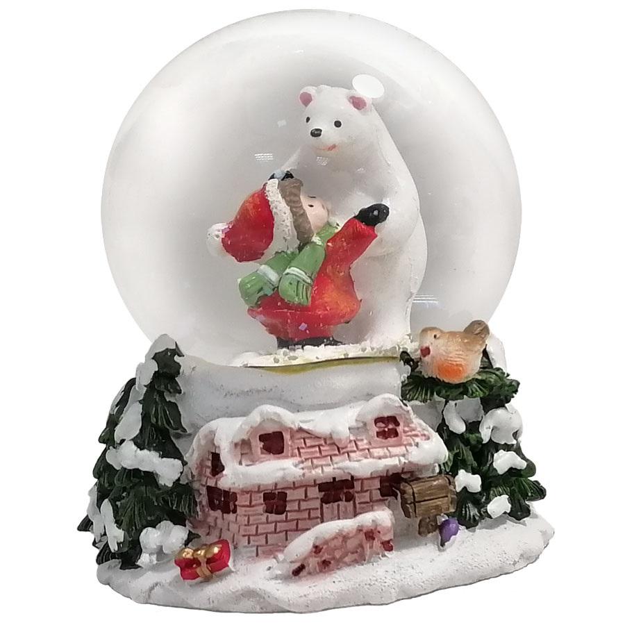 Novogodišnja snežna kugla BELI MEDA I DEVOJČICA 