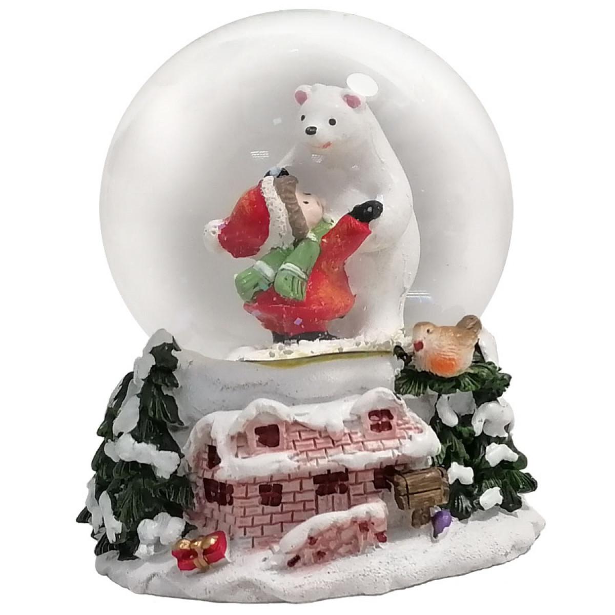 Novogodišnja snežna kugla BELI MEDA I DEVOJČICA 