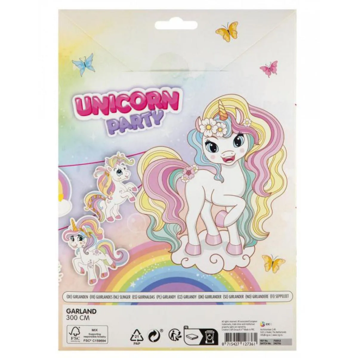 Rođendanska dekoracija - girlanda 3m UNICORN 14 zastavica 