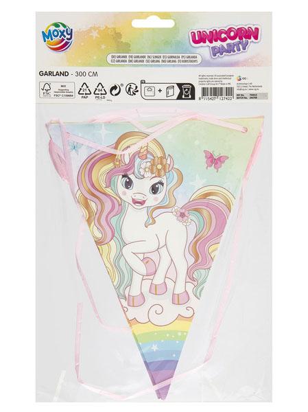 Rođendanska dekoracija - girlanda 3m UNICORN 7 zastavica 