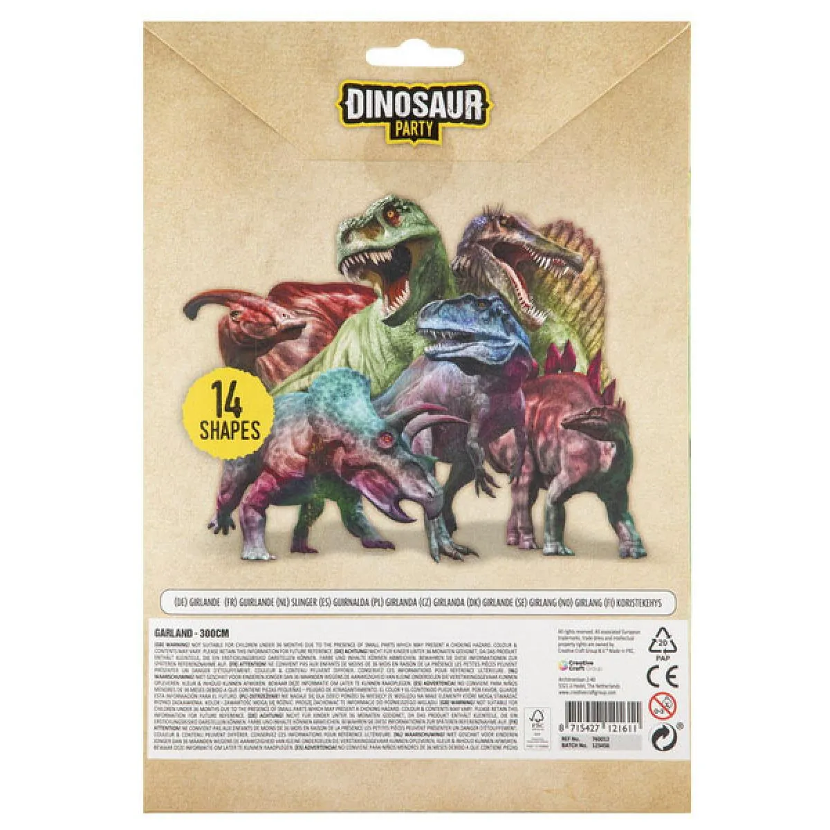 Rođendanska dekoracija - girlanda 3m DINO 14 zastavica 