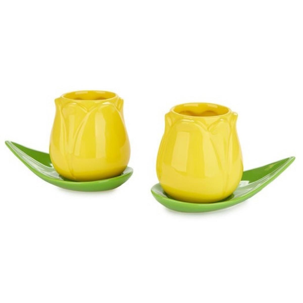 Set dve keramičke šolje sa tacnom LALE - ŽUTE 