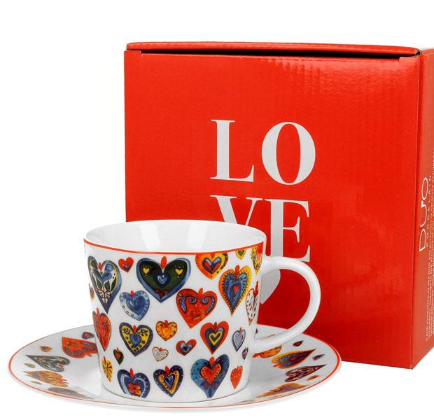 Šolja sa tacnom COLORFUL HEARTS - 220ml 