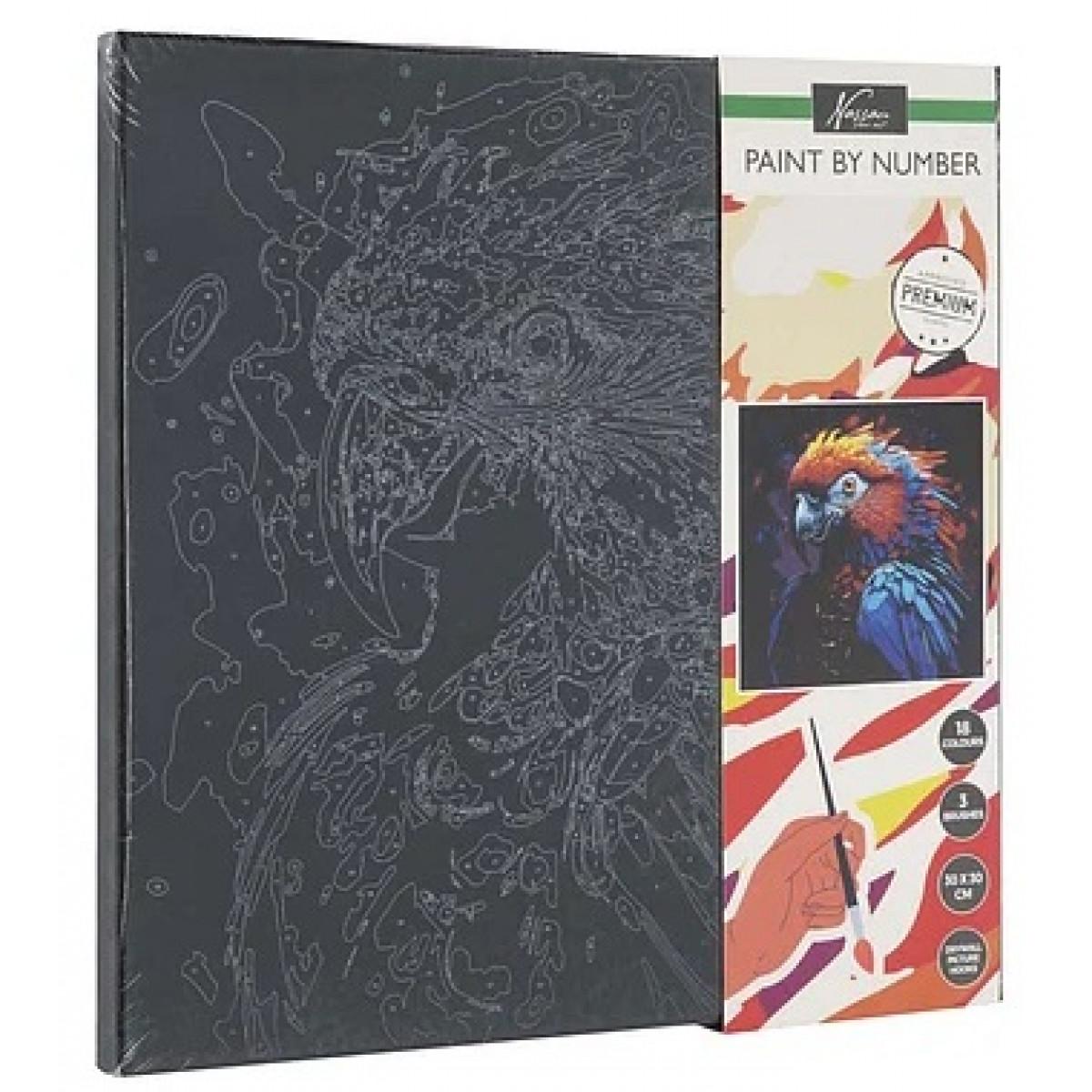 Oboj po brojevima, crno platno PAPAGAJ 30X30cm 