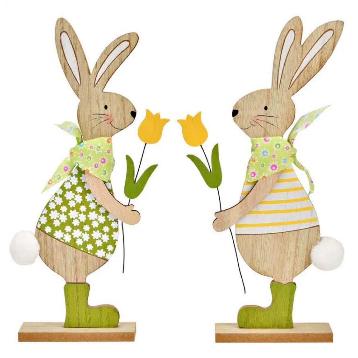 Uskršnji drveni zeka sa lalom 14x30cm (četiri vrste) 