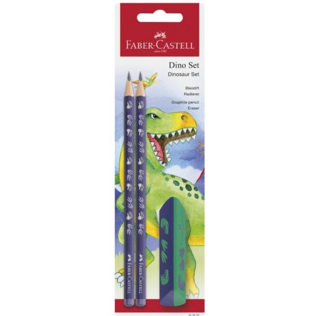 FABER CASTELL dve grafitne olovke + gumica DINOSAURUS 