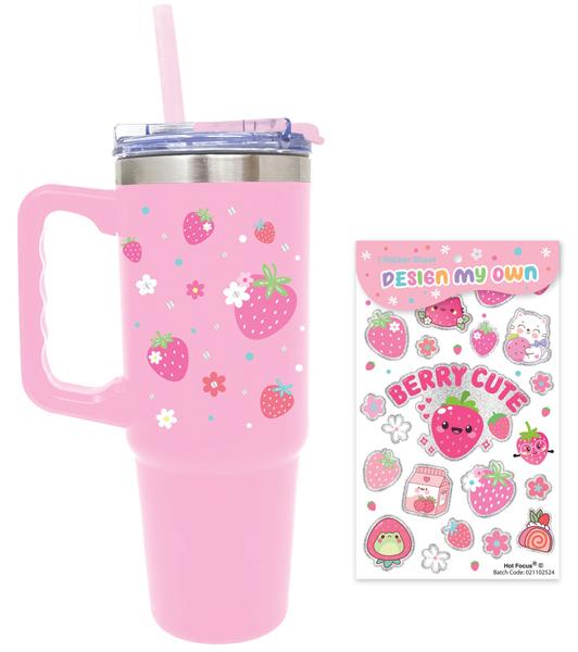 Velika putna šolja od nerđajućeg čelika sa stikerima JAGODE 800ml 