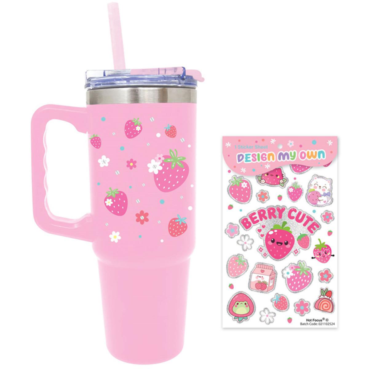 Velika putna šolja od nerđajućeg čelika sa stikerima JAGODE 800ml 