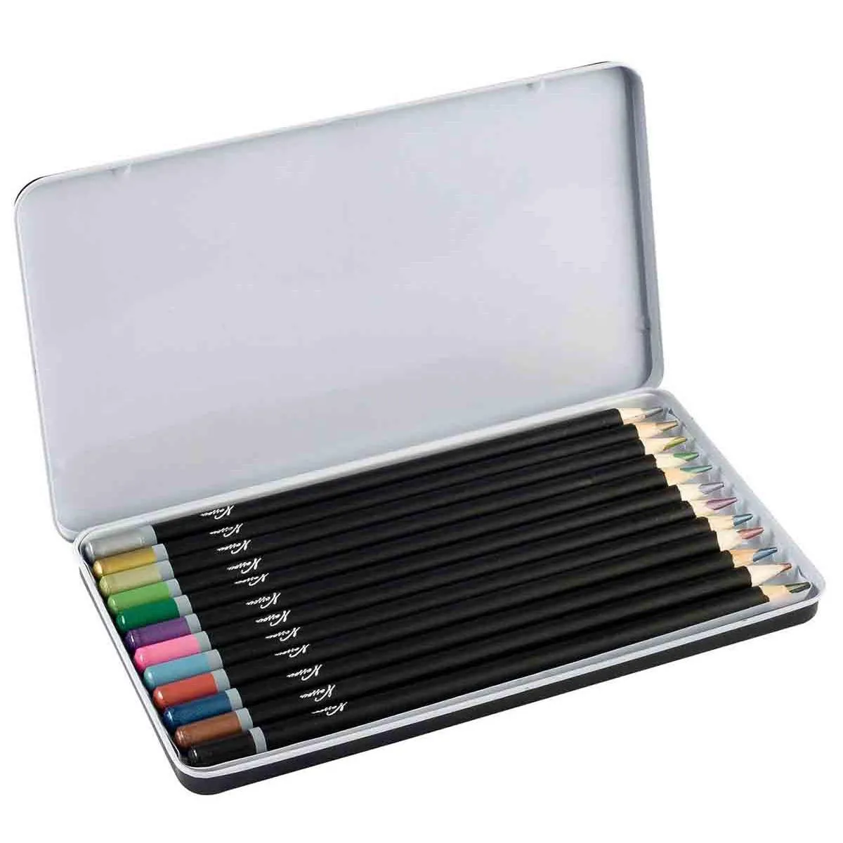 Drvene metalik bojice u metalnoj kutiji - NASSAU 12 komada 