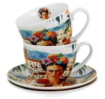 Set dve šolje sa tacnama MEXICAN ART - RED 