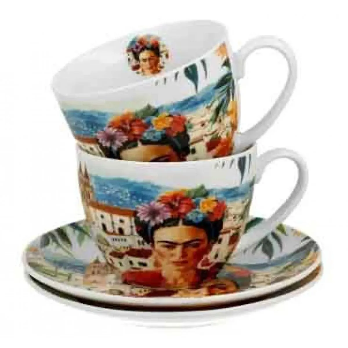 Set dve šolje sa tacnama MEXICAN ART - RED 