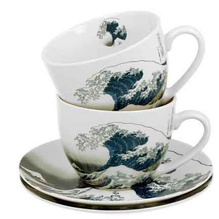 Set dve šolje sa tacnama THE GREAT WAVE - K. HOKUSAI 