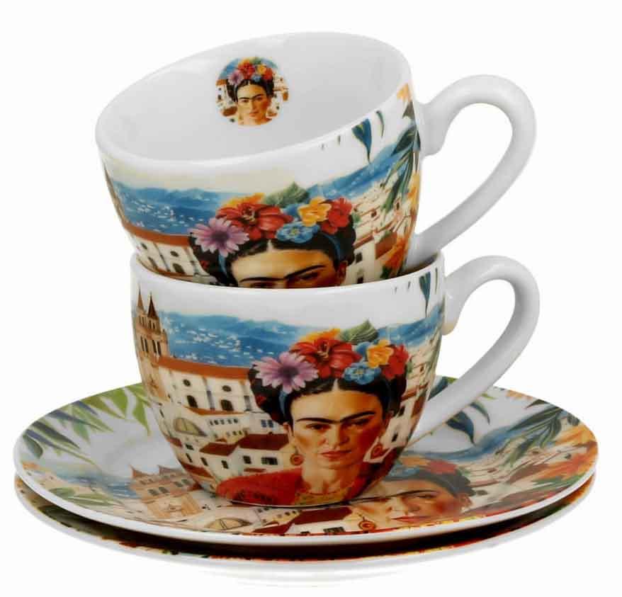 Set dve espreso šolje sa tacnama MEXICAN ART - RED 