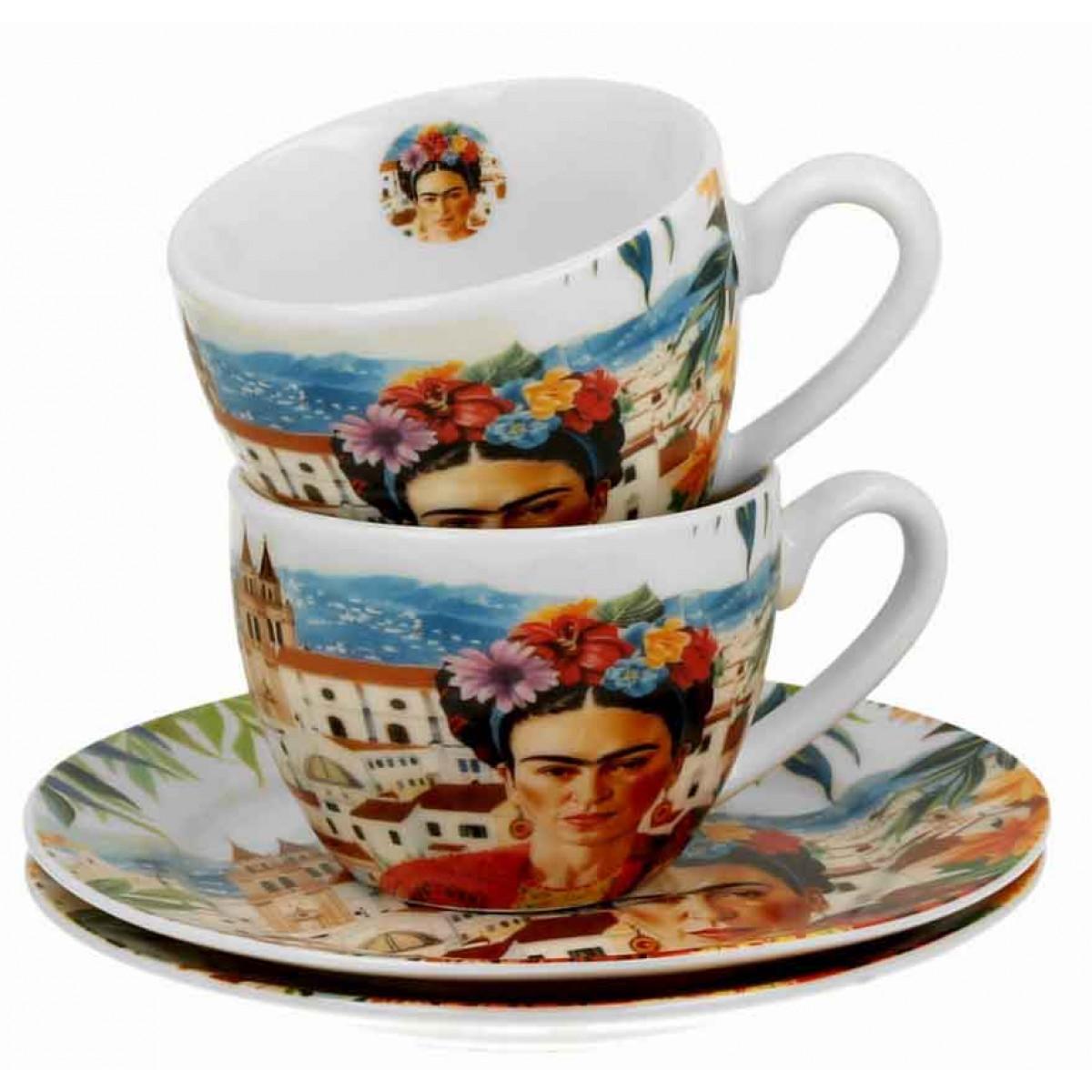 Set dve espreso šolje sa tacnama MEXICAN ART - RED 