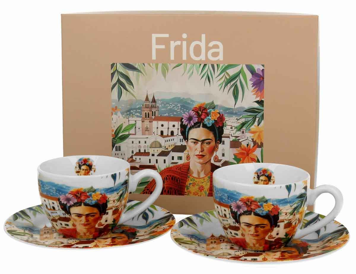 Set dve espreso šolje sa tacnama MEXICAN ART - RED 