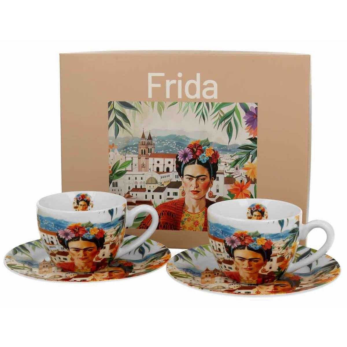 Set dve espreso šolje sa tacnama MEXICAN ART - RED 