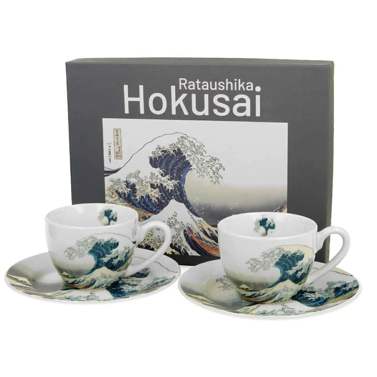 Set dve espreso šolje sa tacnama THE GREAT WAVE - K. HOKUSAI 