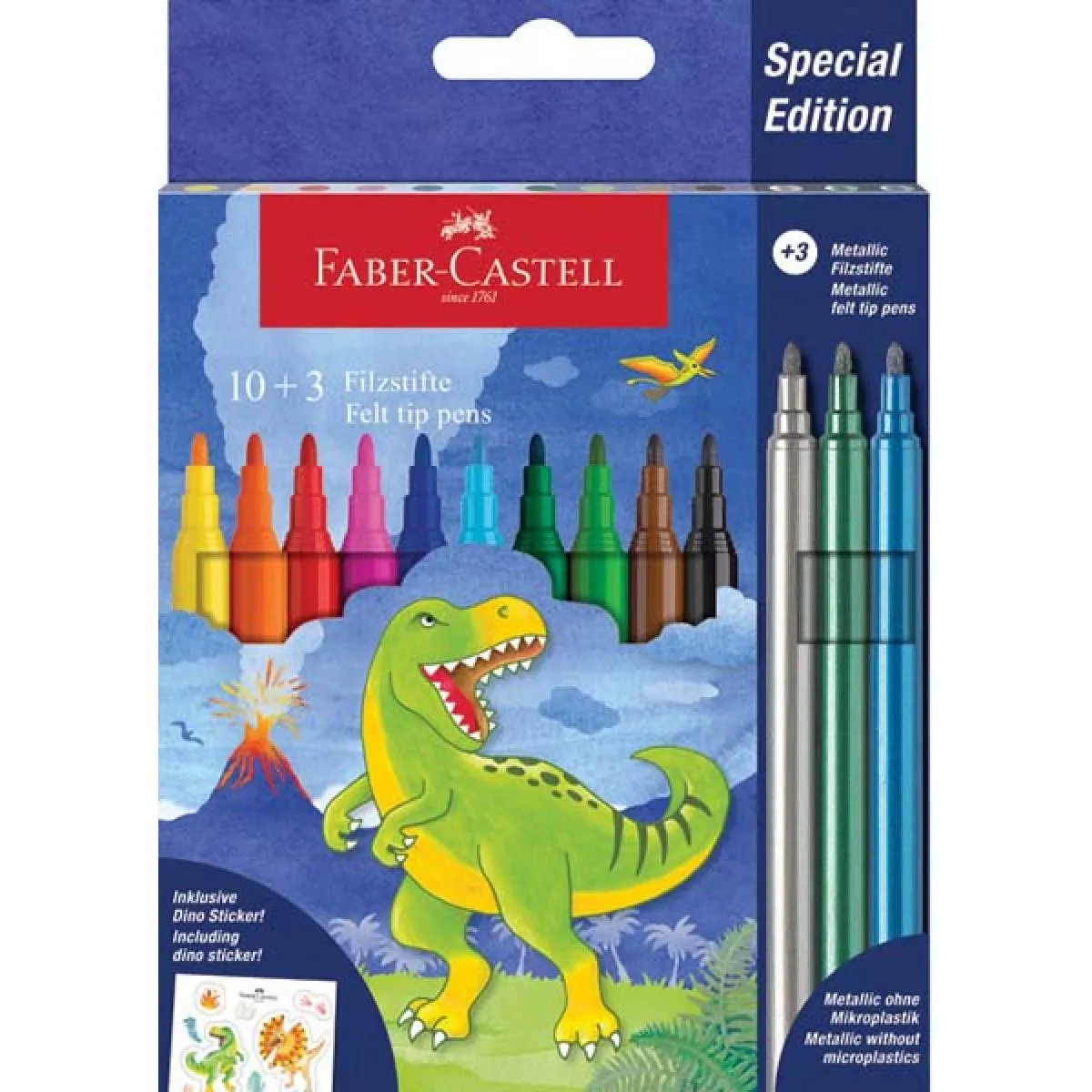 FABER CASTELL  flomasteri 10+3 DINOSAURUS 