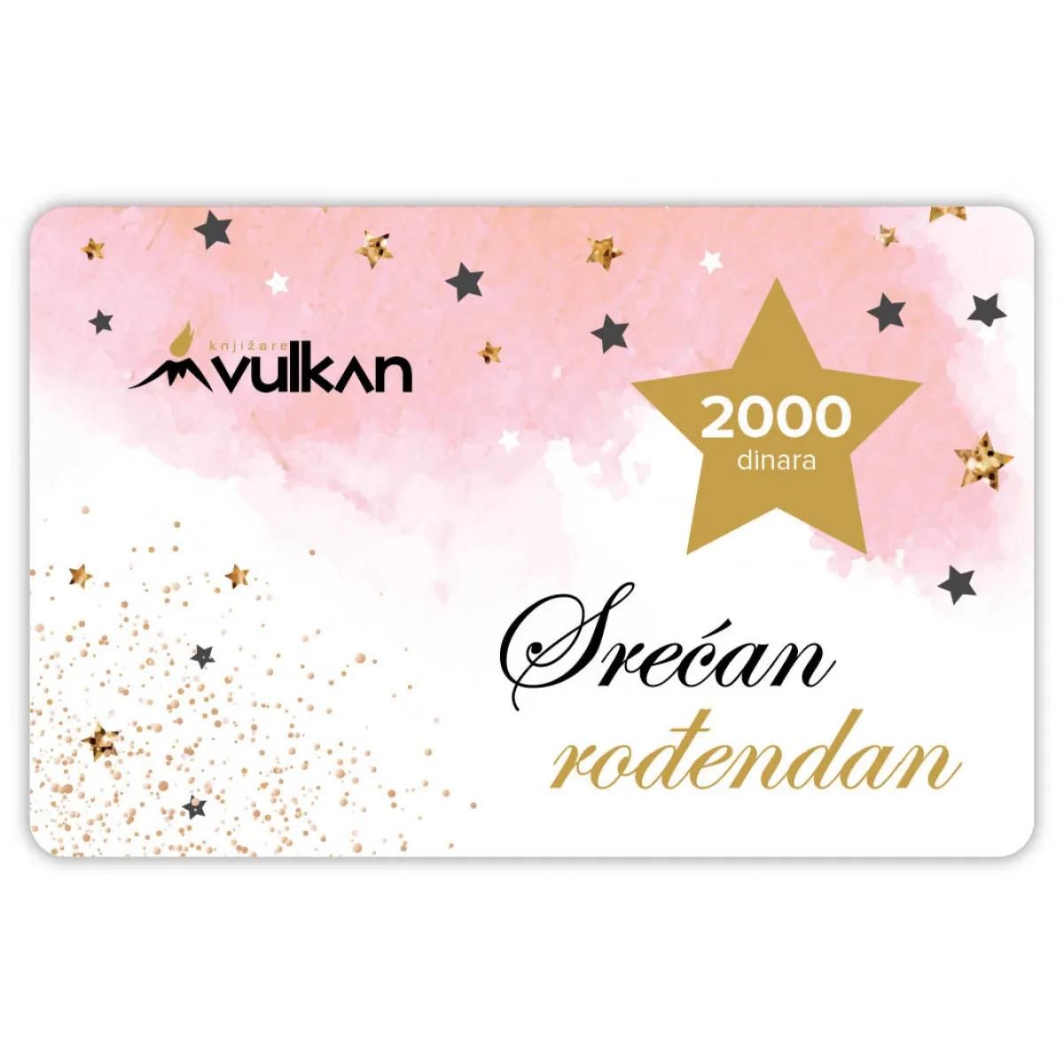 GIFT KARTICA / VAUČER Srećan rođendan roze zlatna 2000 