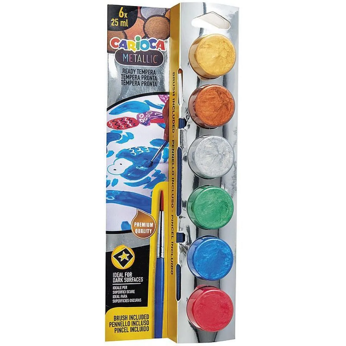Set 6 tempera sa četkicom METALIK 25 ml 