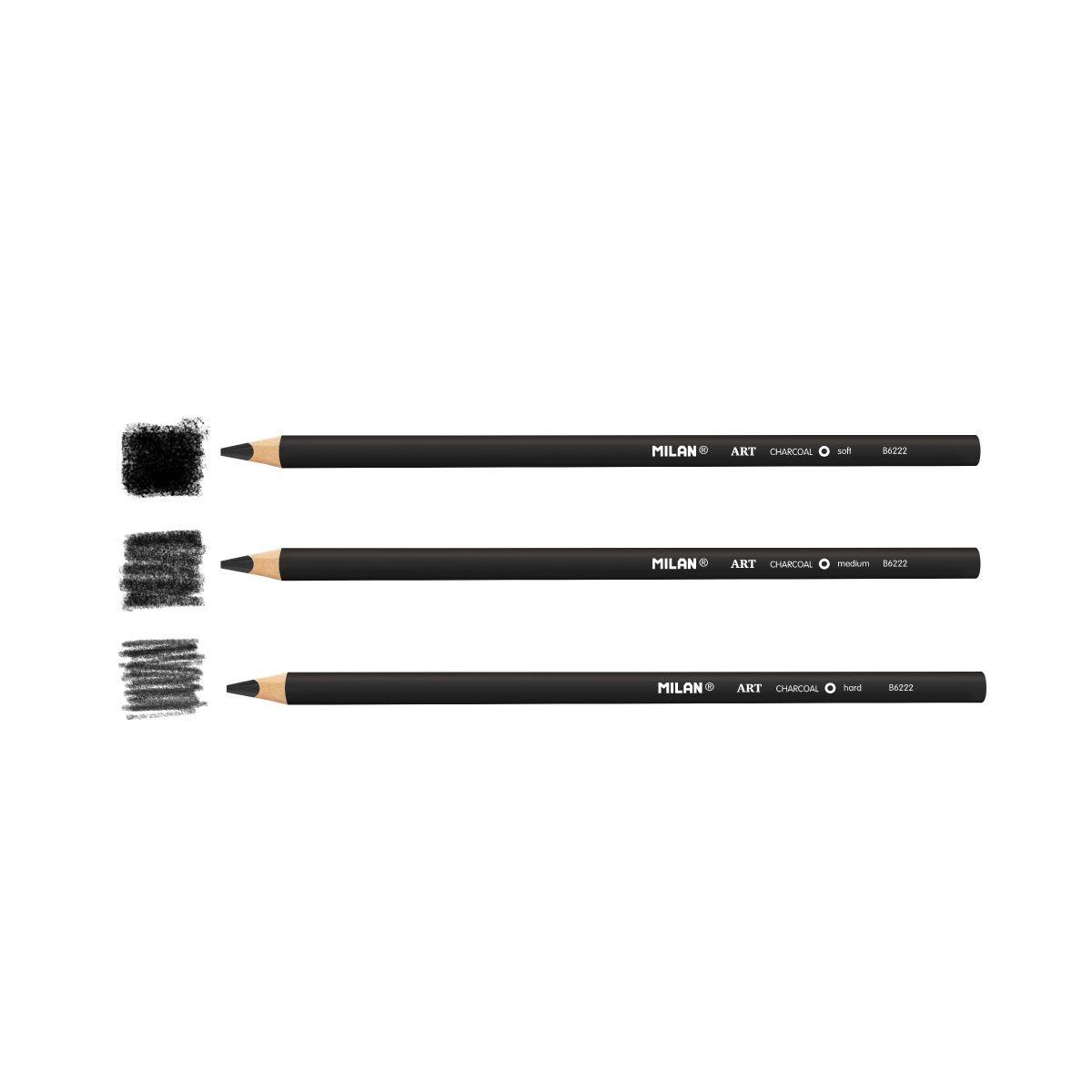 Ugljen olovke za crtanje MILAN (3 kom različite tvrdoće) 