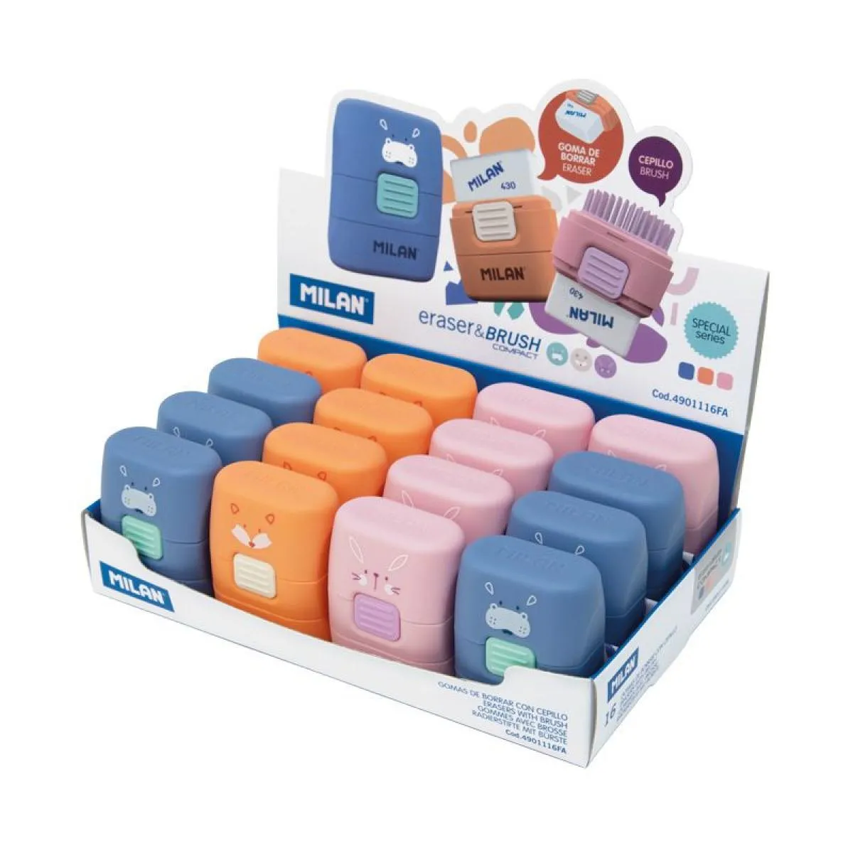 Gumica za brisanje sa četkicom MILAN - FUNNY (Više vrsta) 