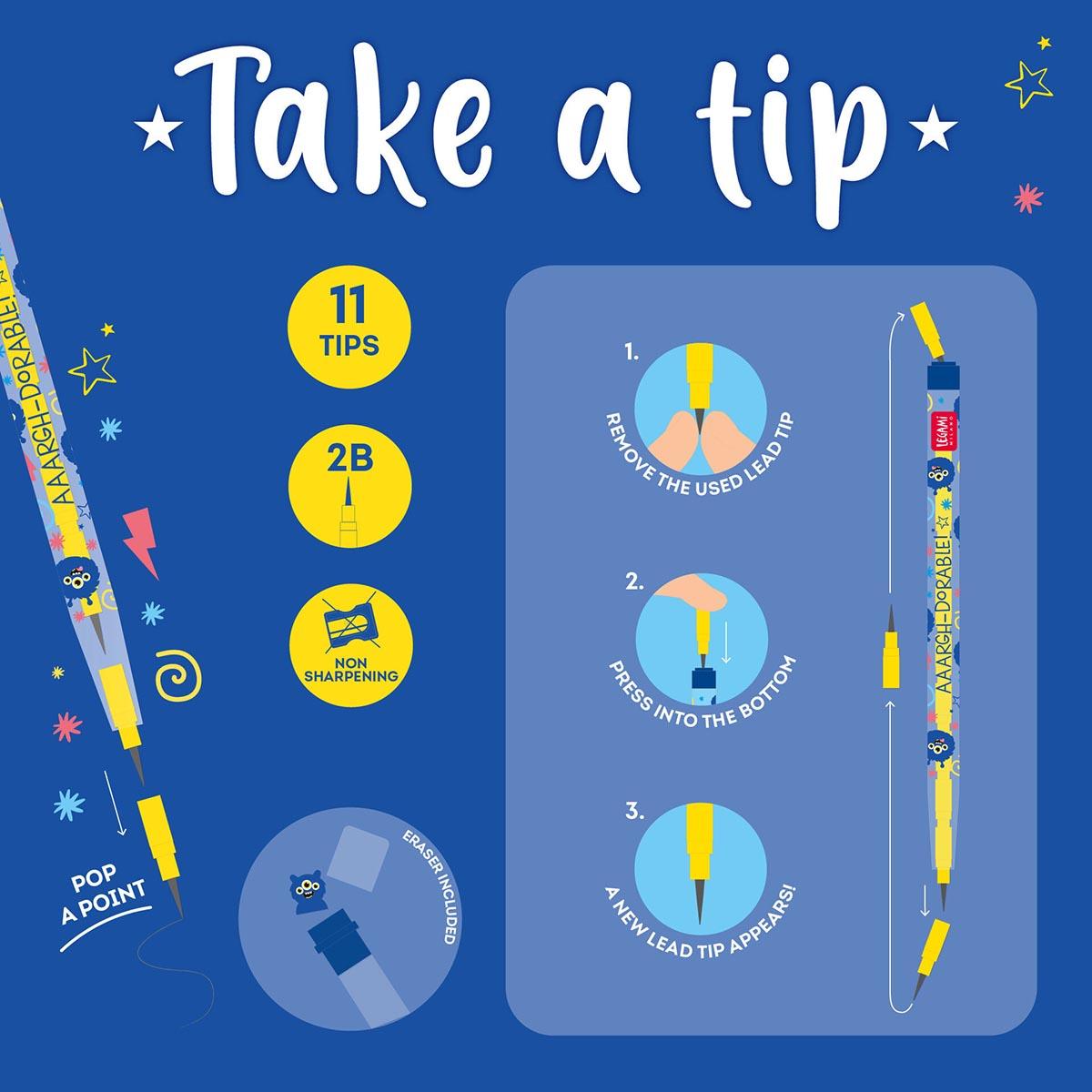 Grafitna olovka B2 sa gumicom MONSTER (11 uložaka) 